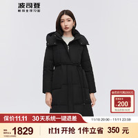 波司登女长款经典商务鹅绒羽绒服可脱卸帽外套 黑色8056 195/112A体重约170-180斤