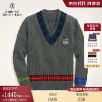 布克兄弟（BrooksBrothers）男士冬气质V领绵羊毛撞色休闲毛衣 0002-中灰色 M