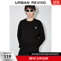 UR冬男装潮牌休闲趣味章仔百搭宽松圆领卫衣UMV430073 正黑 S
