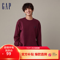 Gap 盖璞 男女装 碳素软磨抓绒保暖卫衣 841408情侣宽松上衣 酒红色 185/104A(XXL)亚洲尺码