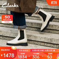 Clarks其乐潮思系列秋冬女鞋经典复古英伦风粗跟切尔西靴中筒短靴高帮 白色 261747114 37.5
