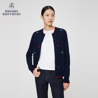 Brooks Brothers BrooksBrothers）女士23冬新绵羊毛刺绣图案针织毛衣开衫 B475-深蓝色 XL