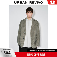 URBAN REVIVO UR冬男装经典摩登英伦通勤格子廓形西装外套UMF130020 灰绿格子 S