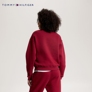 TOMMY HILFIGER女装简约刺绣字母合身版圆领抓绒卫衣WW0WW40838 胭脂红XJS XS