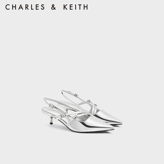 CHARLES&KEITH23冬季CK1-61720170时尚漆皮尖头猫跟凉鞋女 Silver银色 34