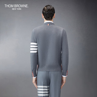 THOM BROWNE男士四条纹针织V领棉质侧开衩开衫 中灰色 2