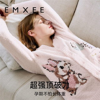 嫚熙（EMXEE）秋冬季半边绒月子服加厚加绒哺乳产妇亲子装睡衣家居服 粉嫩色 M