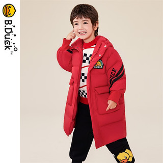 B.Duck小黄鸭男童羽绒服加厚中长款冬装儿童保暖白鸭绒外套潮 中国红 110cm