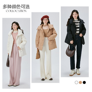 艾莱依（ERAL）可拆帽羽绒服女2023收腰显瘦短款双排扣质感鸭绒外套冬 秋叶黄 155【80-110斤】S