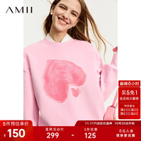 AMII2023冬圆领心形印花空气层卫衣女宽松落肩袖休闲减龄上衣 樱花粉 160/84A/M