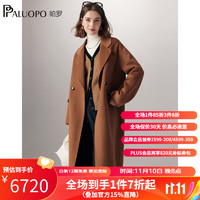 帕罗（PALUOPO）100%纯山羊绒大衣一粒扣双面毛呢秋冬厚款女士外套 23066 深驼 S(155/80A)