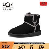 UGG女士时尚溢毛平底纯色圆头舒适休闲靴雪地靴 1100211 BLK  黑色 39