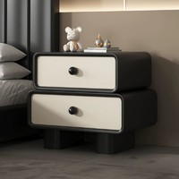 SAMEDREAM 免安装奶油风床头柜简约现代小型皮质床头收纳柜实木卧室床边柜