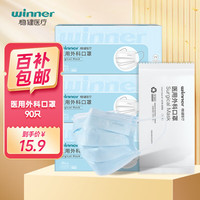 winner 稳健医疗 稳健（Winner）医用外科口罩一次性口罩三层防护细菌过滤率大于95% 独立装30只/盒*3盒（90只）