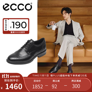 ecco 爱步 商务正装皮鞋男雕花布洛克德比鞋 里斯622164 黑色43