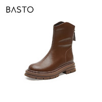 BASTO 百思图 加绒厚底V口马丁靴 MD602DD2 棕色