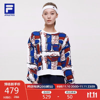 FILA 斐乐 官方女子套头卫衣2023印花时尚潮流短款针织套头衫