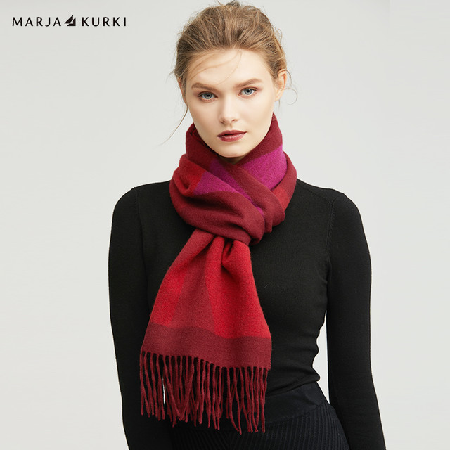 MARJA KURKI 玛丽亚古琦 玛丽亚.古琦（MARJA KURKI）羊绒围巾 男女通用百搭粗纺山羊绒柔软保暖围巾女 礼盒装 秋季惊喜 1EE541015 红