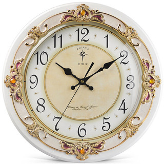 POLARIS 北极星 挂钟欧式客厅钟表创意石英钟仿古个性挂表田园办公室时钟16英寸 HD-6017白色