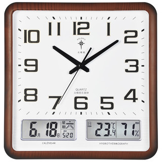 POLARIS 北极星 挂钟客厅石英钟万年历钟表简约挂表创意日历14英寸办公室时钟6825木纹普通款