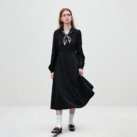范思蓝恩 23FS13382设计感气质衬衫连衣裙女秋新款黑色显瘦面试裙 黑色 M