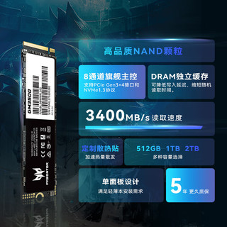 宏碁掠夺者(PREDATOR) GM3500 SSD固态硬盘 M.2(NVMe) 独立缓存 1T