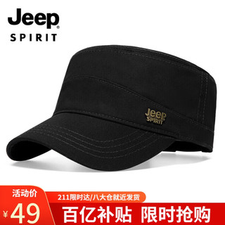 Jeep 吉普 帽子男士棒球帽夏季百搭鸭舌帽平顶太阳帽青中老遮阳帽A0370 黑色