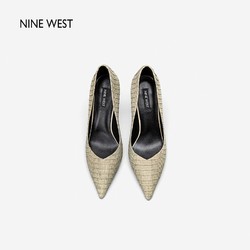 NINE WEST 玖熙 高跟鞋2023新款细跟尖头高端时尚女鞋真皮复古单鞋