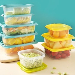 CHAHUA 茶花 带盖冰箱收纳盒长方形食品冷冻盒厨房收纳保鲜塑料储物盒 绿色三个装