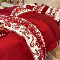思百舍 轻奢结婚四件套中式印花高级感红色被套喜庆新婚婚庆陪嫁床上用品