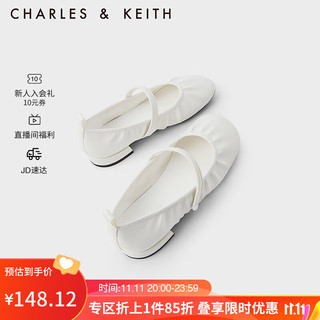 CHARLES & KEITH CHARLES＆KEITH2021春季新品CK1-70360134女士褶皱玛丽珍鞋单鞋 White白色 36