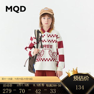 MQD 马骑顿 童装男童加绒加厚连帽卫衣23冬校园运动棋盘格奥粒绒上衣 米白 150