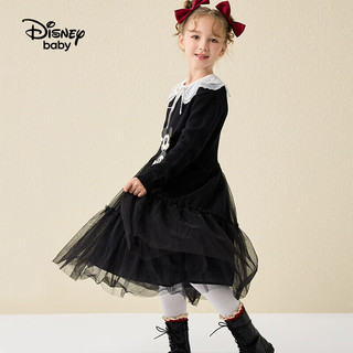 迪士尼（DISNEY）童装儿童女童毛线长袖连衣裙网纱新年裙子23冬DB341RE03碳黑100