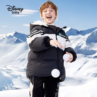 迪士尼童装梭织一手长拼接羽绒服时尚洋气外套 碳黑 160