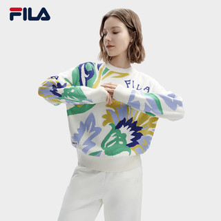 FILA 斐乐 V&A联名大艺术家织衫斐乐女子套头毛衣时尚休闲宽松满印上衣 满印一-ZA 180/96A/XXL