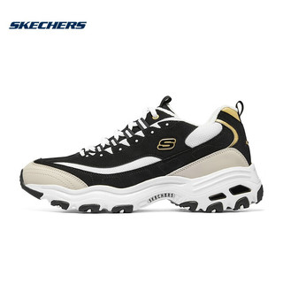 斯凯奇（Skechers）秋季运动鞋熊猫鞋加绒保暖男款老爹鞋 男鞋-黑色/金色/BKGD 39