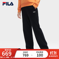 FILA 斐乐男士针织长裤时尚休闲基础简约阔腿裤 正黑色-BK 165/66A/M