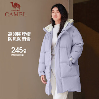 骆驼（CAMEL）【朱雀】户外羽绒服男女中长款连帽冬三防时尚保暖加厚外套 幻影黑/丰收橙，女，A23CAPN115 XL