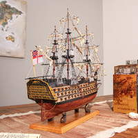 Snnei 室内 欧式实木帆船模型红木客厅摆件装饰品手工艺品办公室艺术品胜利号 胜利号-卷帆（原木色边）