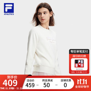 FILA 斐乐女子针织长袖上衣2023冬基础运动套头卫衣 香草白-IV 165/84A/M