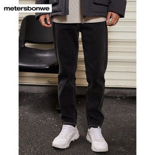美特斯邦威直筒加绒牛仔裤男士基础长裤舒适小直角裤 牛仔蓝黑 160/66A/XS