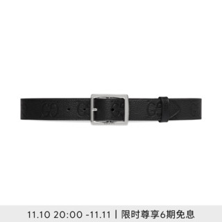 GUCCI古驰GG橡胶效果皮革腰带 黑色 95cm