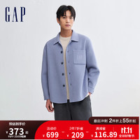 Gap男装冬季2023LOGO羊毛混纺休闲翻领夹克889749衬衫式外套 蓝色 175/88A(XS)
