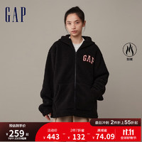 Gap男女装冬季2023LOGO仿羊羔绒宽松廓形卫衣841337连帽衫 黑色 175/96A(L)亚洲尺码