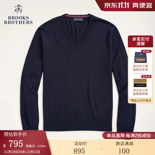 布克兄弟（BrooksBrothers）男士秋冬绵羊毛V领薄款毛衣长袖针织套头衫 4004-藏青色 M