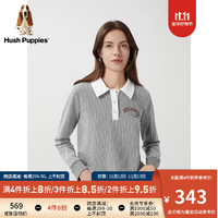 Hush Puppies暇步士女装2024春季美式休闲条纹Polo领T恤卫衣 519花灰 XS