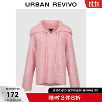 URBAN REVIVO UR冬女装休闲简约百搭系带小小织针织衫UWJ930023 浅粉色 L