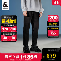 杰克·琼斯（JACK&JONES）男士舒适纯色拼接简约个性时尚休闲长裤223414033 E40黑色 180/84A/LR