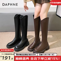 达芙妮（DAPHNE）达芙妮V口长筒靴女粗跟增高靴瘦瘦长靴粗腿高筒靴骑士靴 黑色【V口单里款】 39