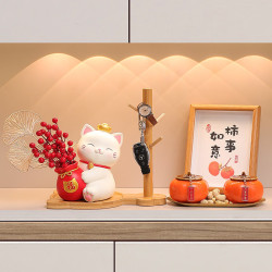 赟娅招财猫国潮摆件入户玄关客厅电视柜发财果装饰品新房乔迁新居礼品